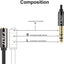 Cable audio 1/8 a 1/4 pulg TRS 15pies chapado oro