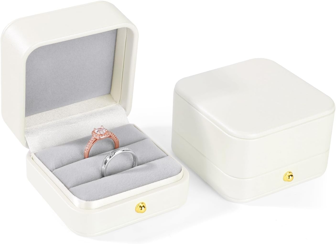 Caja anillos cuero terciopelo doble ranura boda vintage