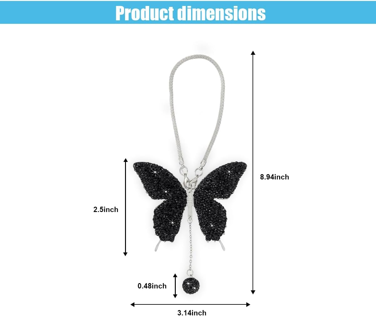 Adorno colgante espejo auto diamantes mariposa negro