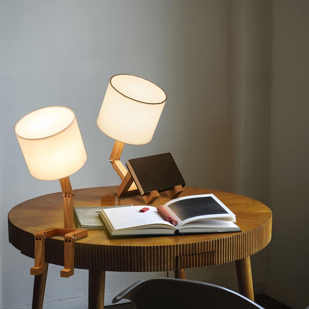 2 Pzas Lámpara Mesa E26 Madera Ajustable Dormitorio