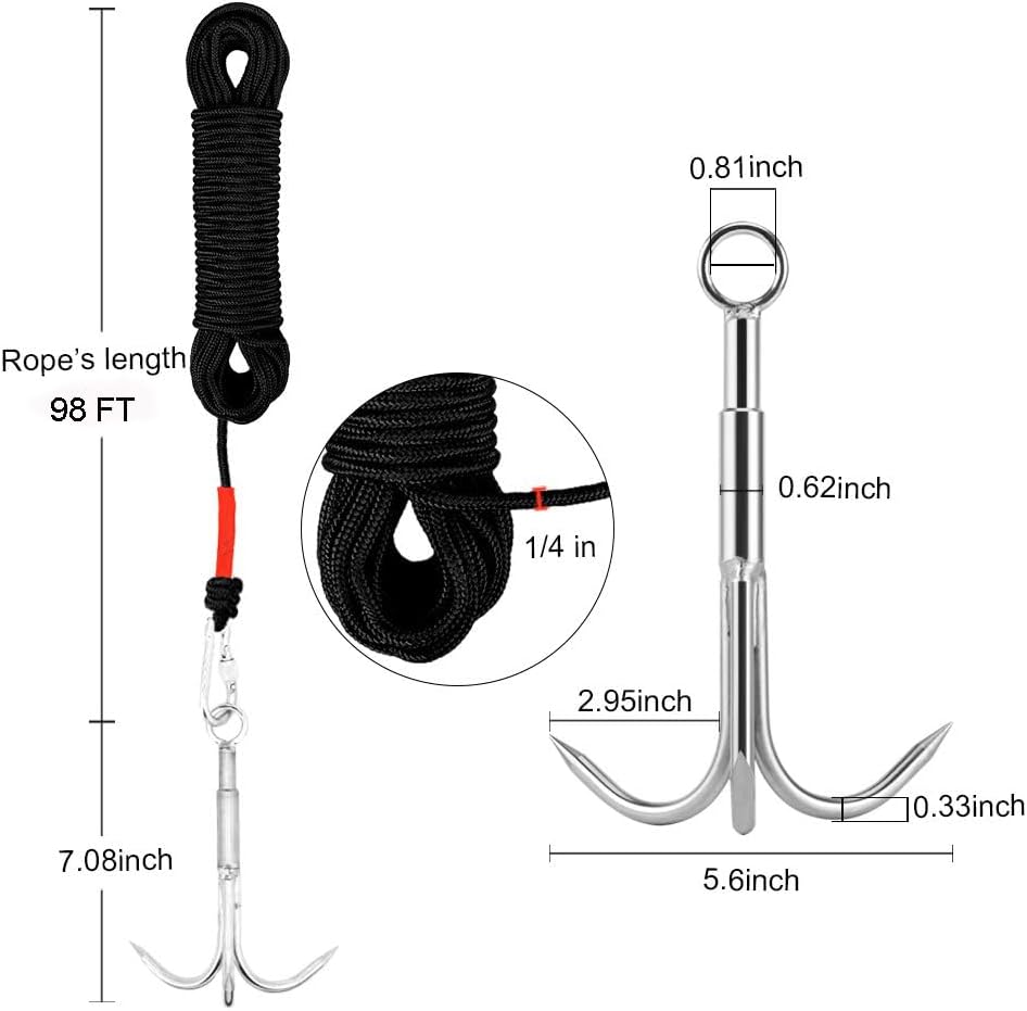Gancho acero inox 3 garras para escalada y rescate