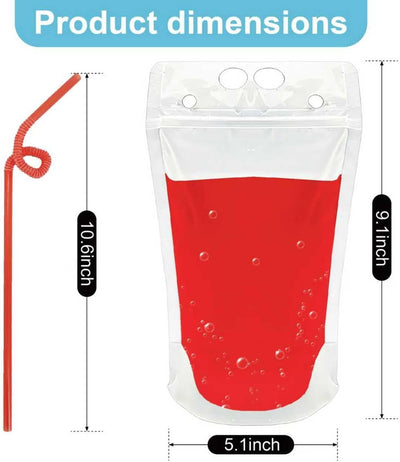 100 Bolsas Bebidas con Agujero Pajilla Resellables Adultos