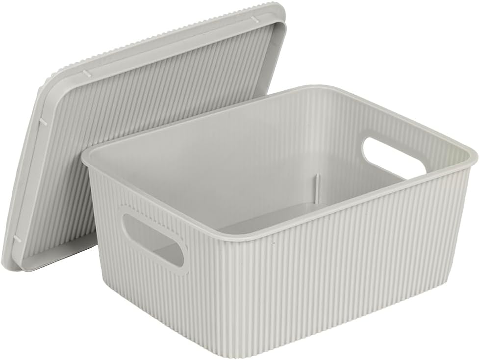 Set 6 cestas plástico apilables con tapas gris 1gal