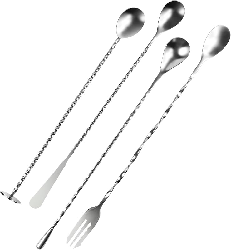 4 Cucharas Barra Acero Inox 304 Espiral Mango Largo