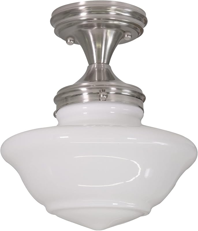 Lámpara techo vintage 9x9x10" níquel satinado vidrio blanco