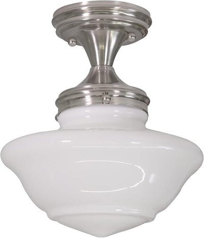 Lámpara techo vintage 9x9x10" níquel satinado vidrio blanco