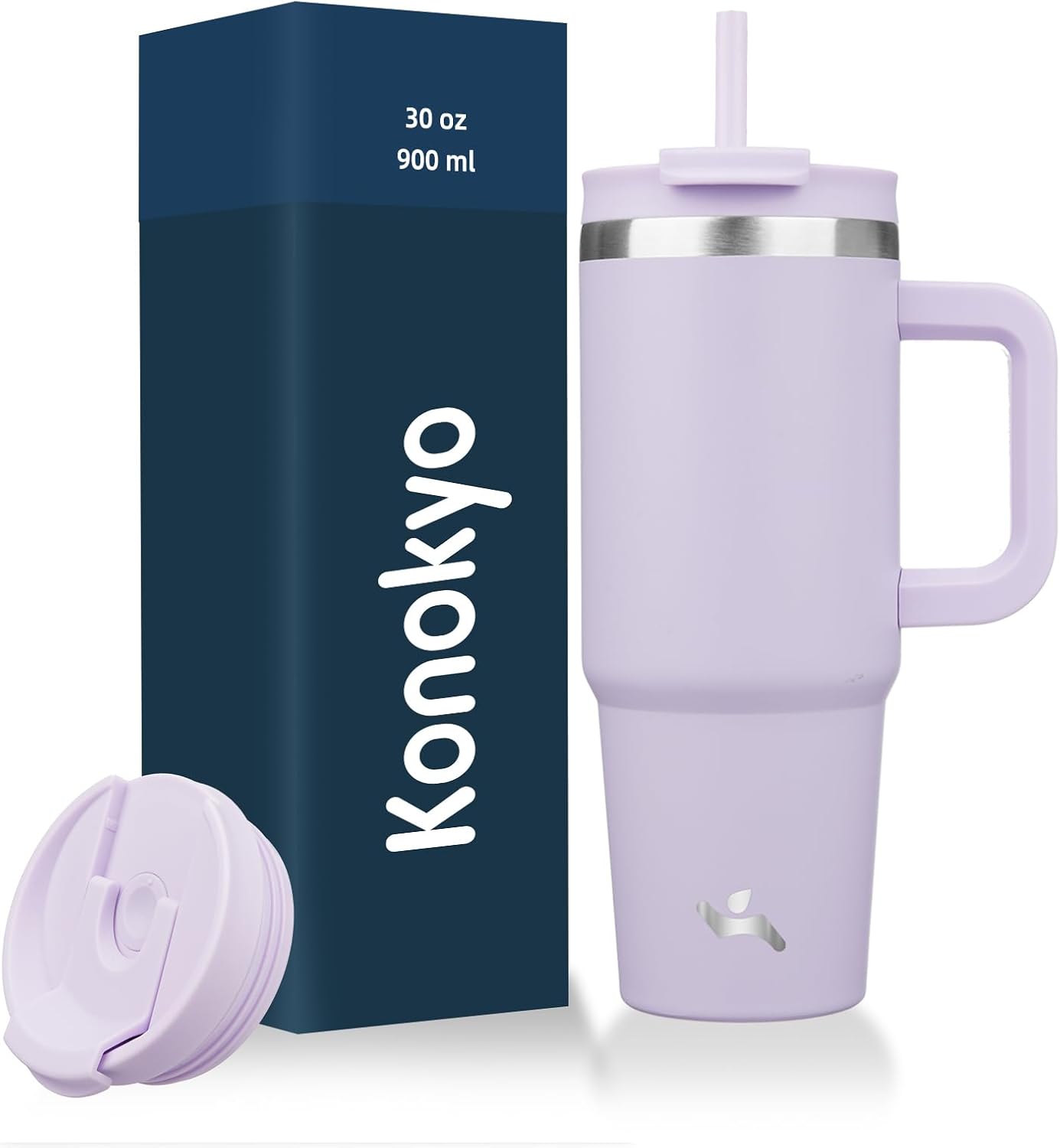 Vaso acero inox 30oz con asa 2 popotes tapa 2en1
