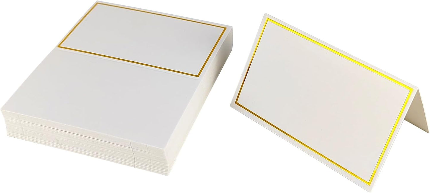 50 Tarjetas Lugar 2x3.3pulg Blanca Borde Dorado Mesa Bodas