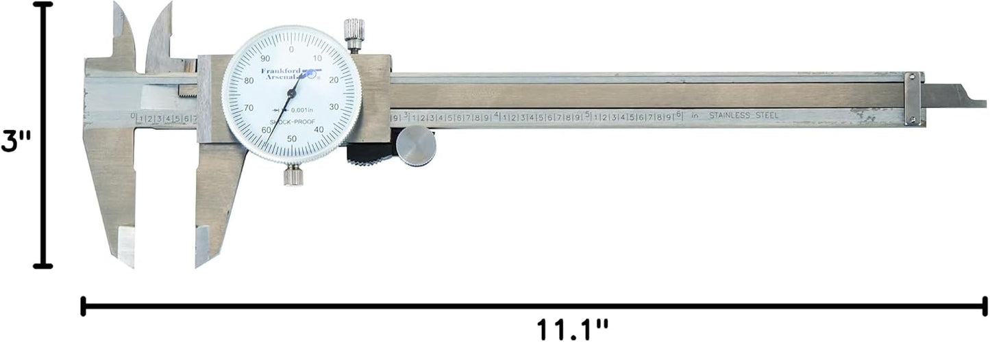 Calibrador dial acero inox con estuche plateado