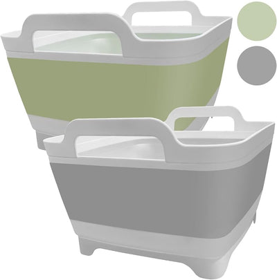 2 Sartenes Lavabo Plegable 9L con Tapón Asas Cubo Verde