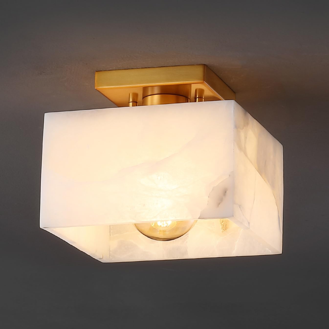 Lámpara techo semiempotrada mármol blanco/latón 8" LED
