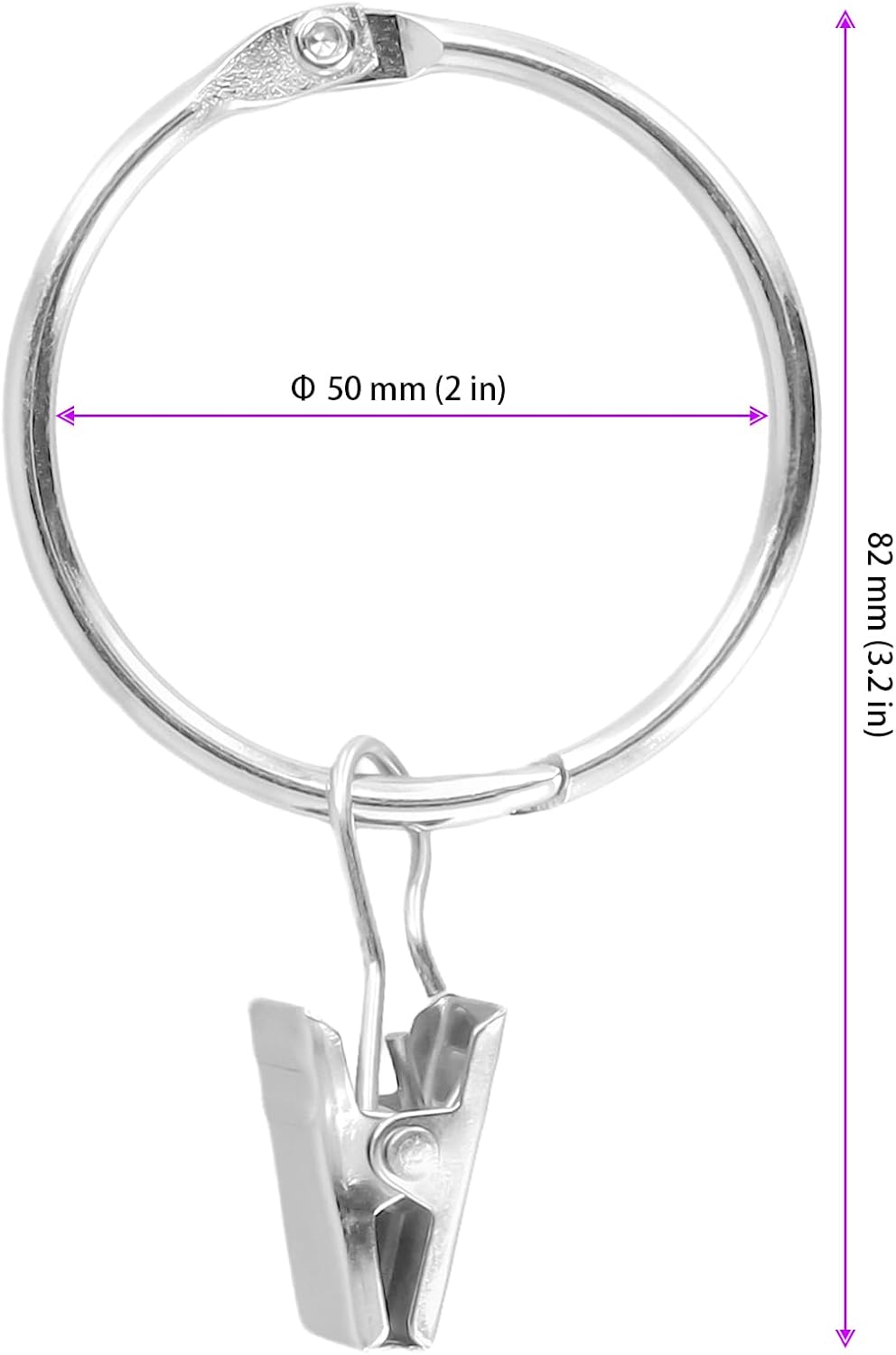50 Anillos Cortina Plateados 2" con Clips para Dormitorio