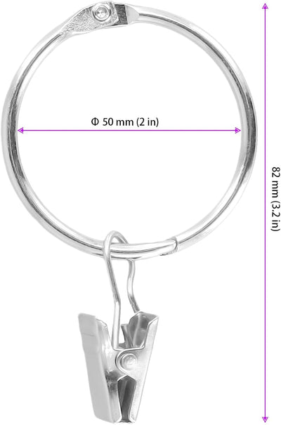 50 Anillos Cortina Plateados 2" con Clips para Dormitorio