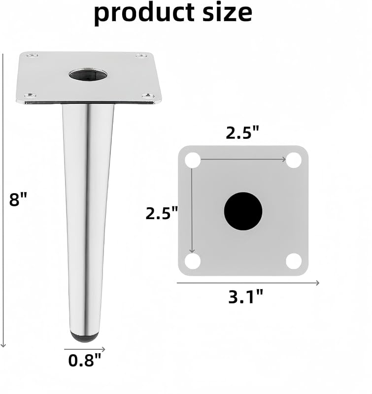 Patas metal color plata para muebles 8pulg set 4