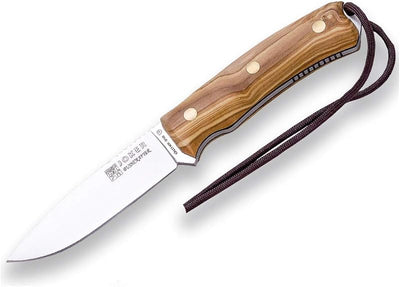 Cuchillo campamento hoja fija N695 mango olivo funda marrón