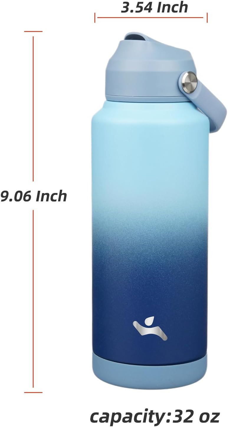 Botella agua acero inox al vacío 32oz con popote color cielo