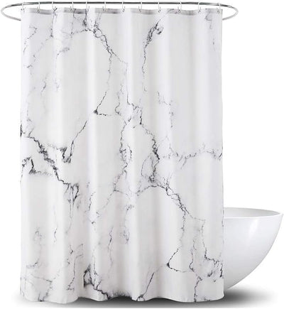 Cortina baño tela mármol gris blanco ganchos metal reforzados