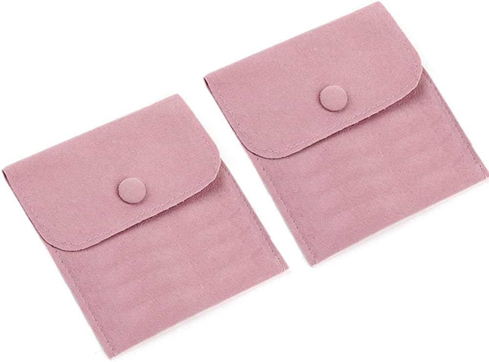 2 bolsas terciopelo joyas con botón 3.5x3.5" rosa
