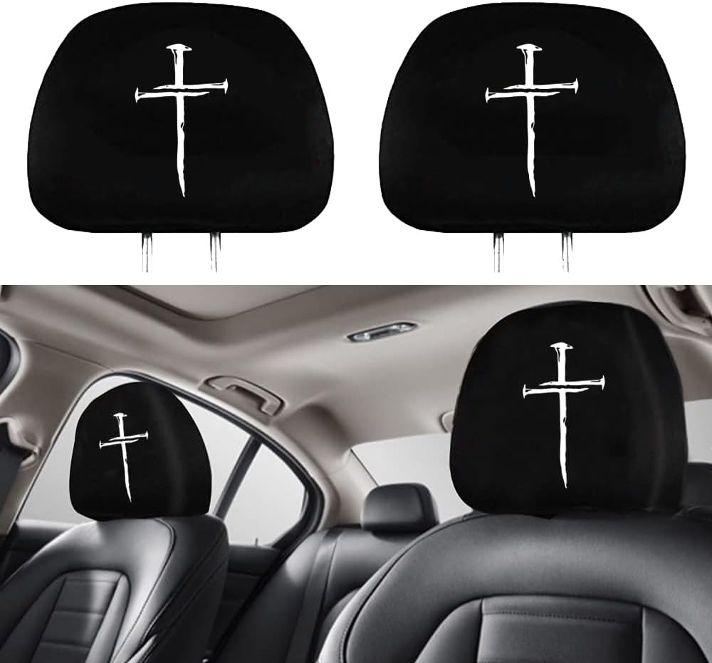 2 Fundas Reposacabezas Tela Negra Comp Cruz de Clavos