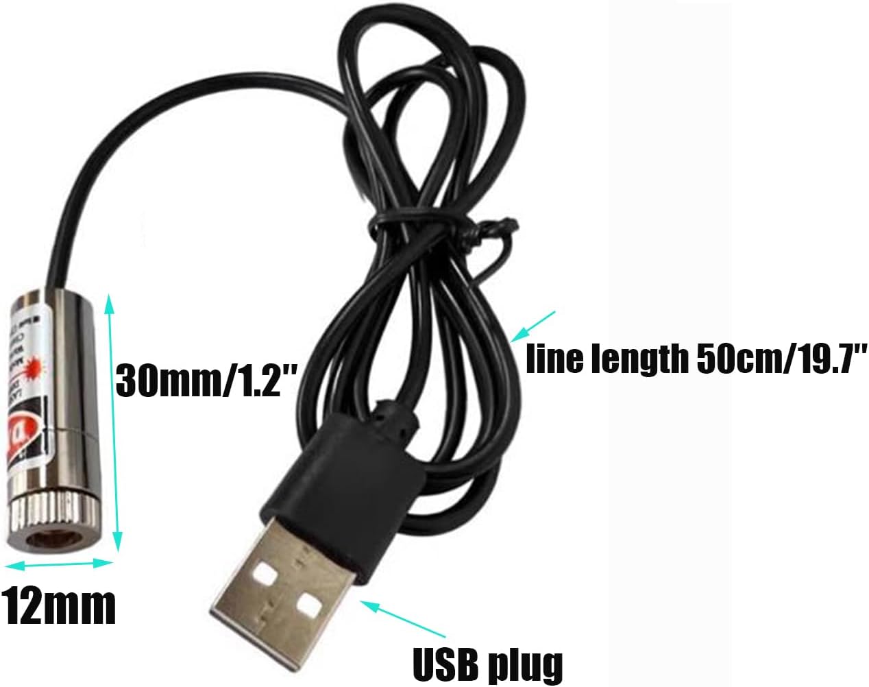 Módulo láser rojo industrial ajustable 39" conector USB 12mm