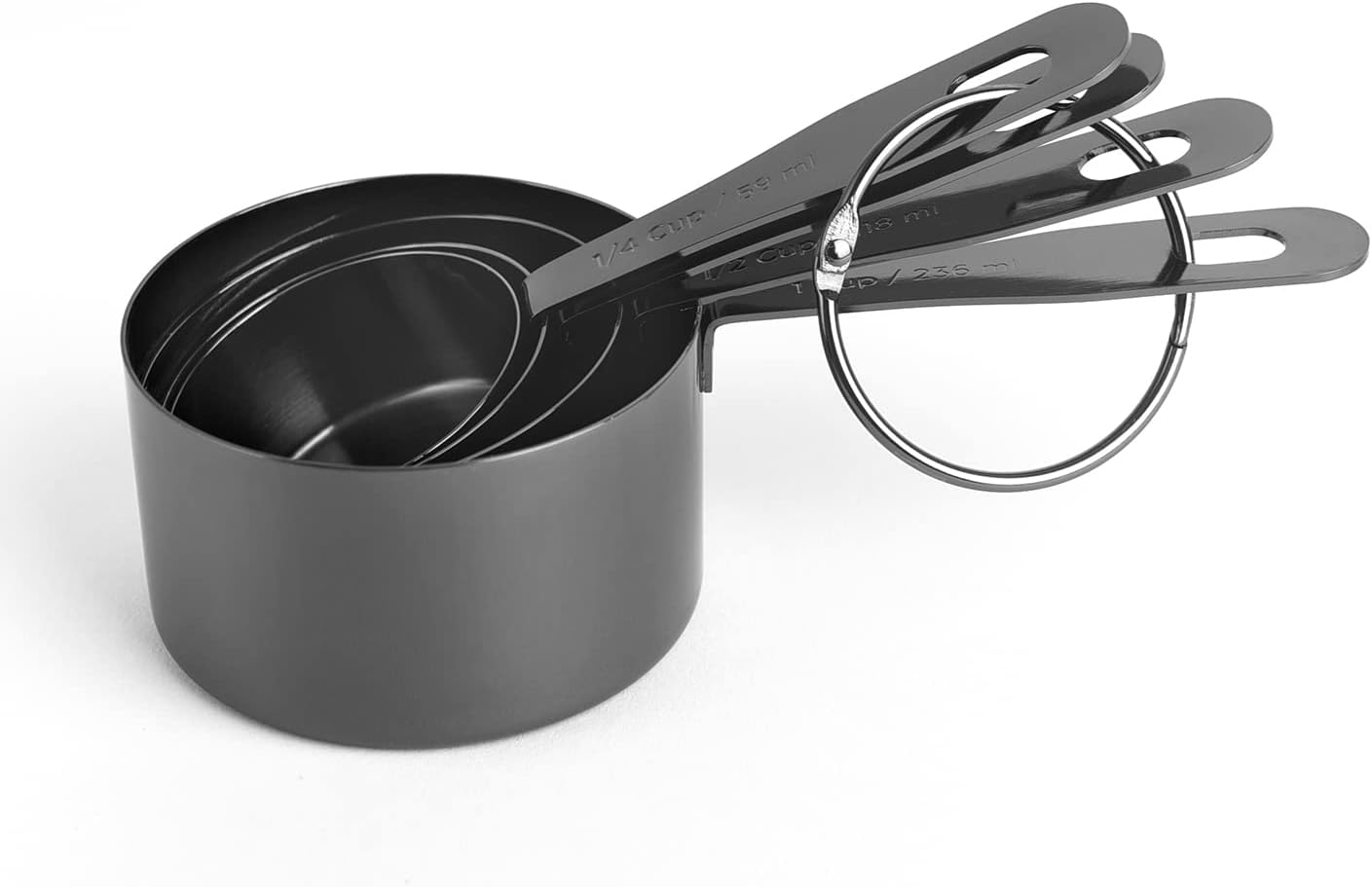 Set 4 Tazas y Cucharas Medidoras Acero Inox Negro