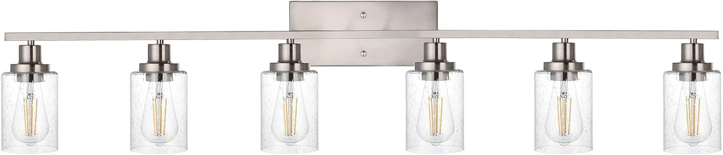 Lámpara tocador baño 6 luces vidrio sembrado níquel