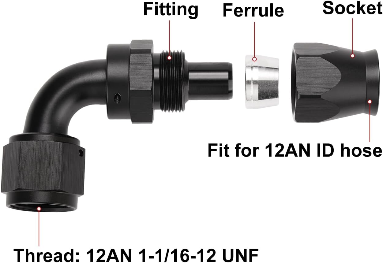 Adaptador manguera PTFE 90grados aluminio negro 2pzas