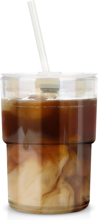 Vaso tumbler vidrio sellado con popote 13oz reutilizable
