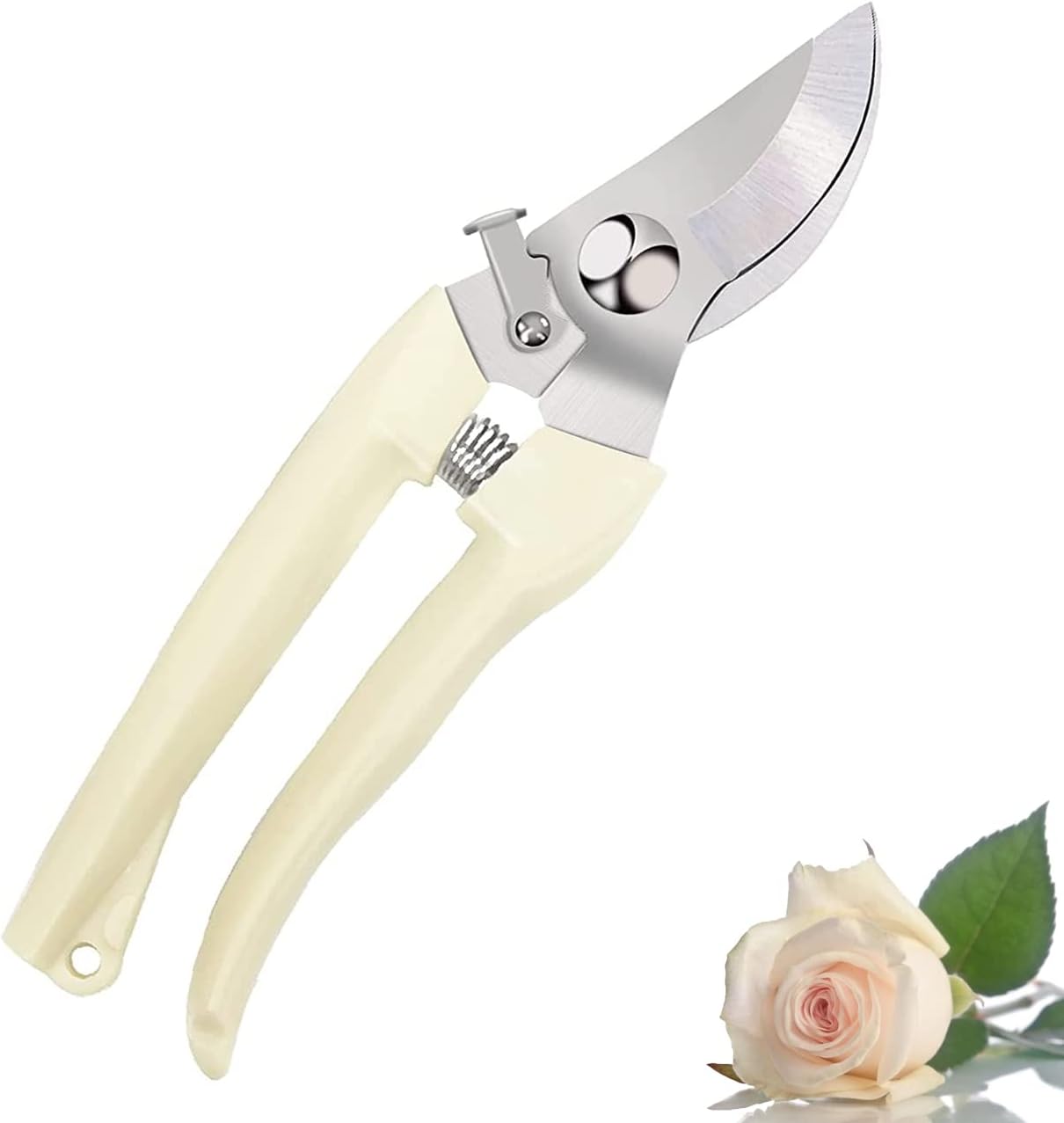 Tijeras podar jardinería flores ramas hojas crema