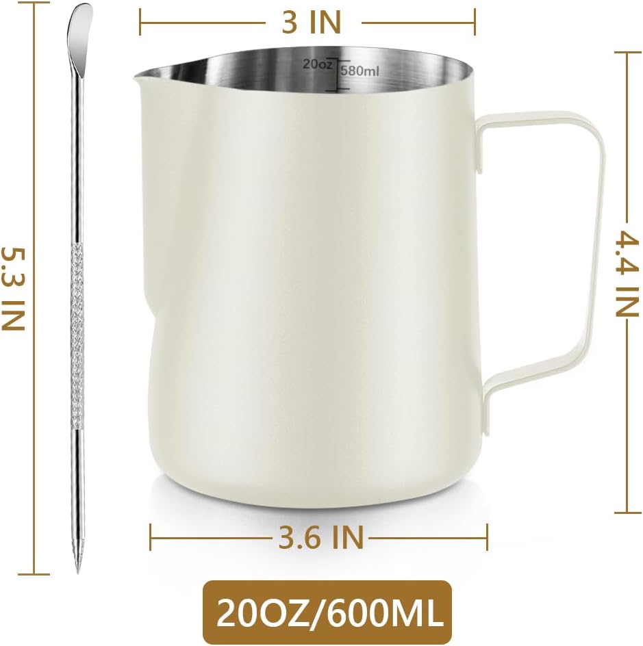 Jarra leche espumante acero inox 20oz con lápiz art latte blanco