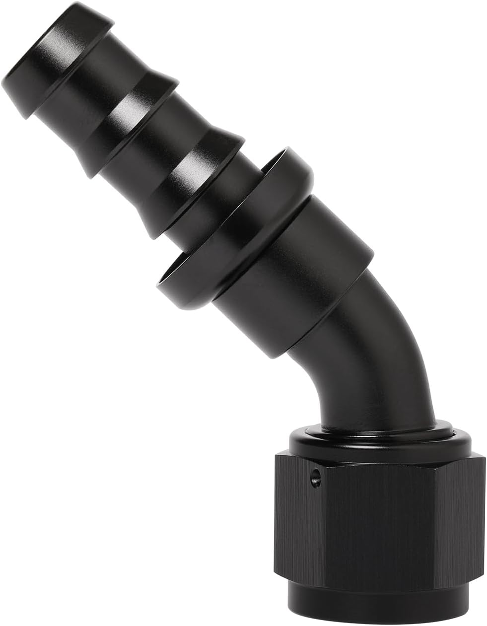 Adaptador manguera bloqueo empuje 45grados aluminio negro