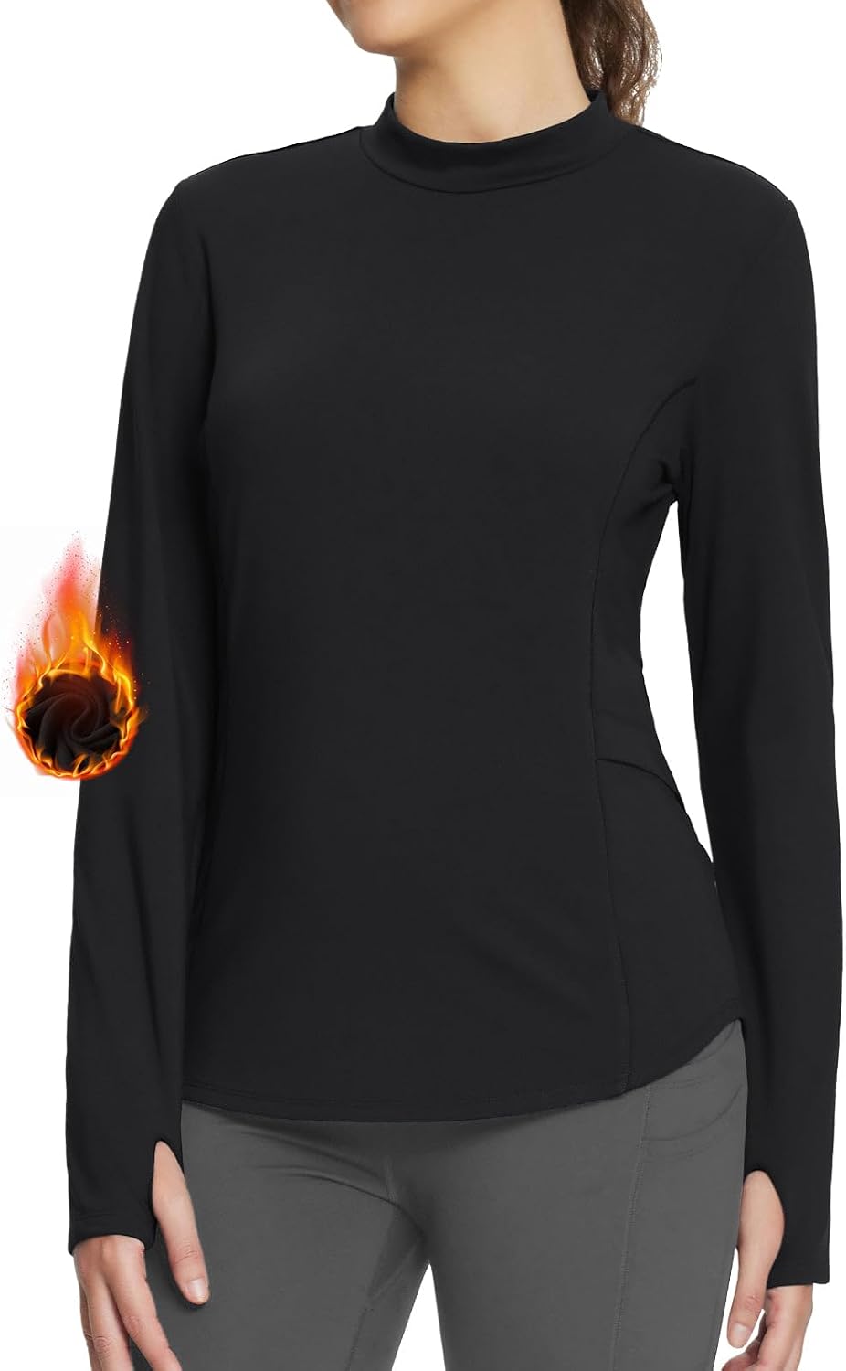 Camisa térmica mujer manga larga con forro polar bolsillo