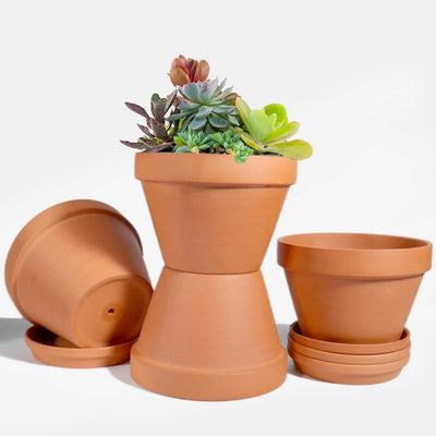 4 Pzas Macetas Terracota 8" con Platillo y Orificio Drenaje