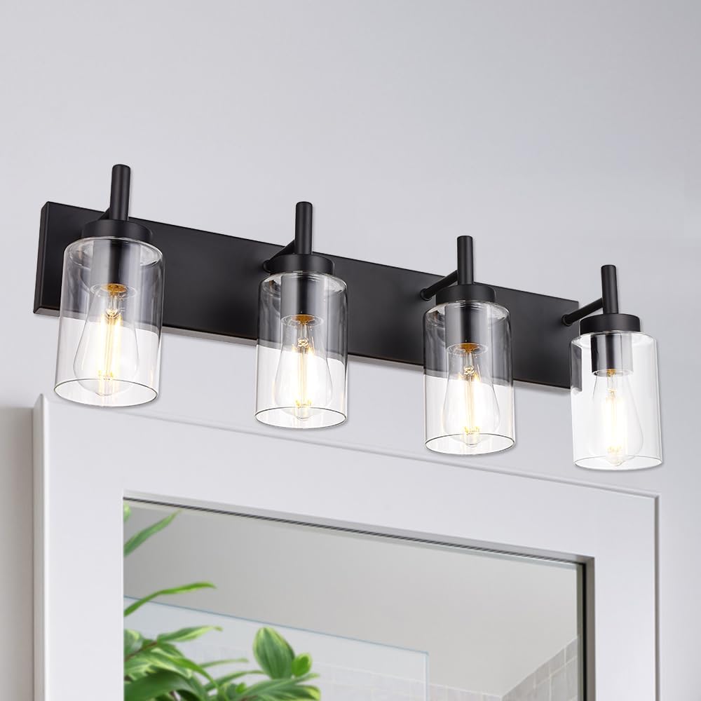 Lámpara tocador 4 luces apliques negros vidrio moderna