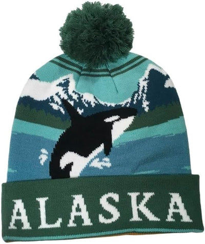 Sombrero Alaska Beanie Orca Pom Pom Verde Azul Blanco Negro