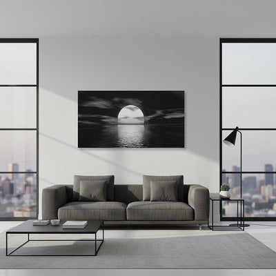 Lienzo blanco y negro luna llena 24x48pulg enmarcado