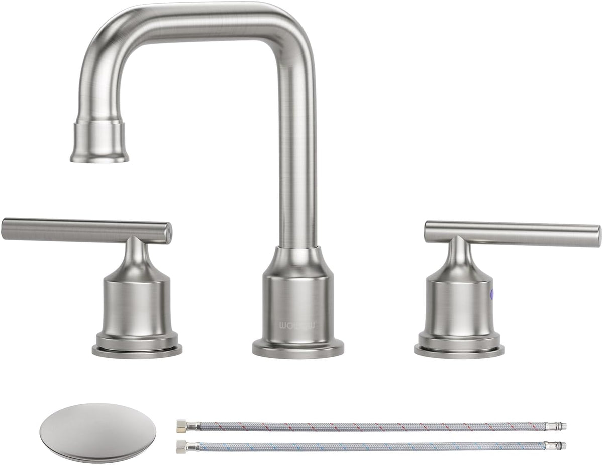 Grifo baño alto arco 8pulg níquel 3 orificios giratorio