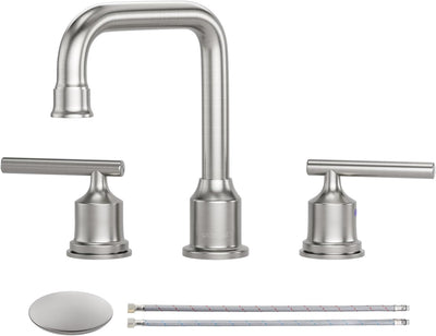 Grifo baño alto arco 8pulg níquel 3 orificios giratorio