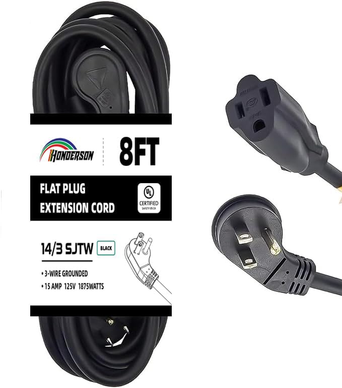 Cable extensión enchufe plano 14/3 15A negro 3 clavijas