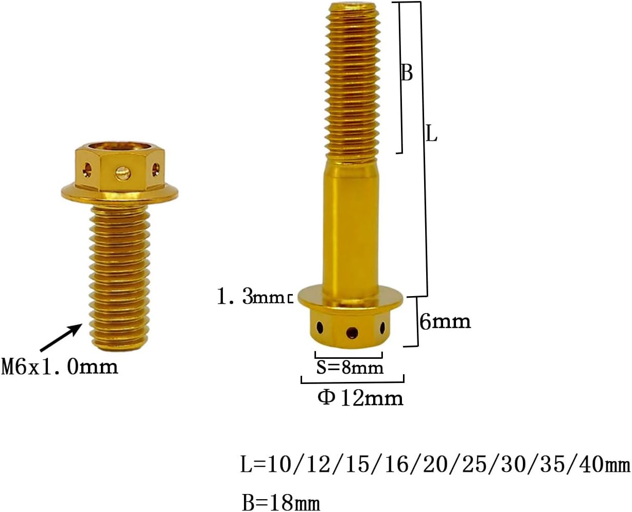 Pernos titanio GR5 M6x12mm dorados pack 5