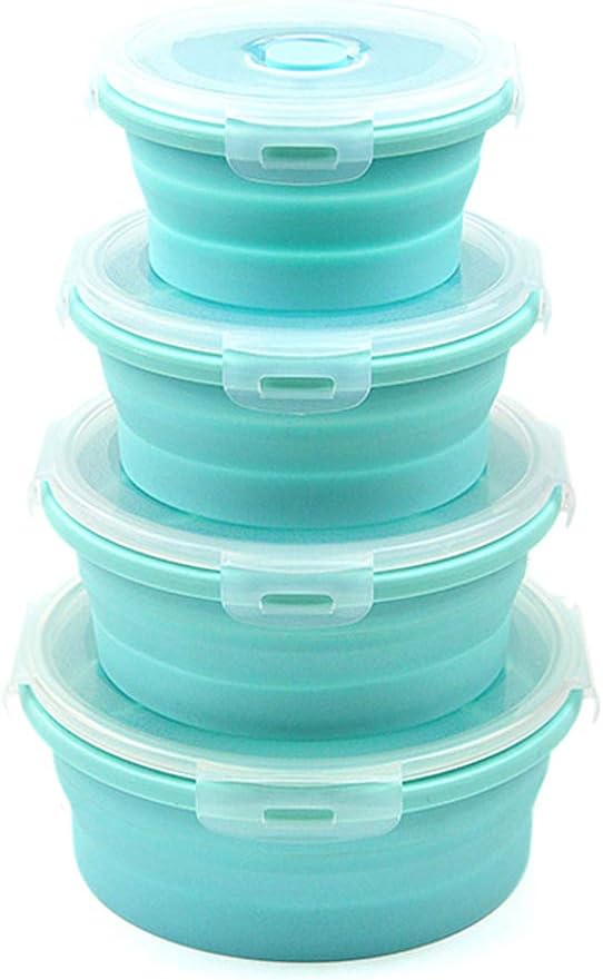Tazones silicona plegables con tapa set 4 para campamento
