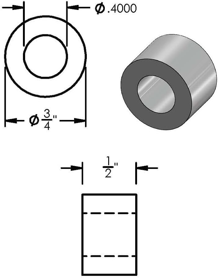 Espaciador aluminio negro 3/4x3/8 pulg redondo liso
