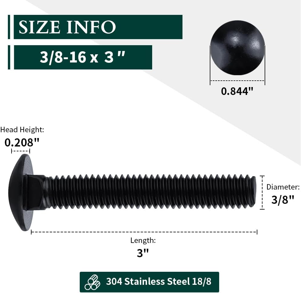 Pernos acero negro 3/8-16 x 3 UNC 10 Uds