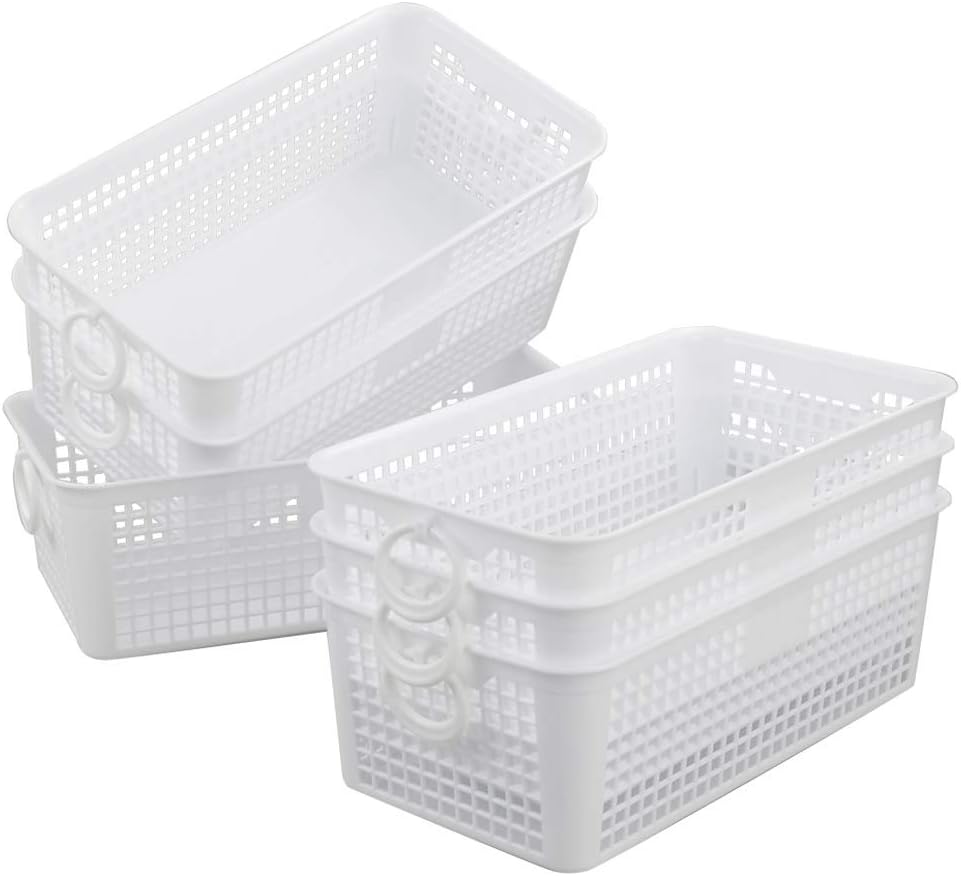 6 Cubos Almacenamiento Plástico Cesta Escritorio Blanca