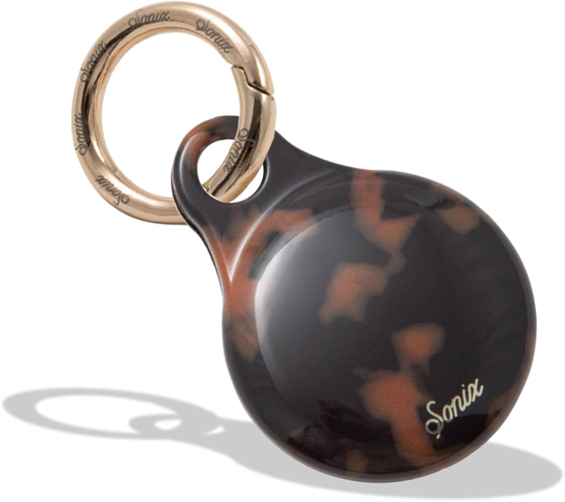 Fundas Airtag Sonix con mosquetón dorado marrón tortuga