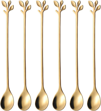 6 Cucharas Acero Inox 7.4pulg Doradas para Café y Té