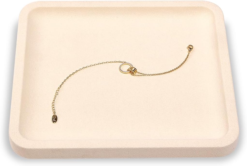 Organiz. joyas bandeja plana anillos aretes collar beige