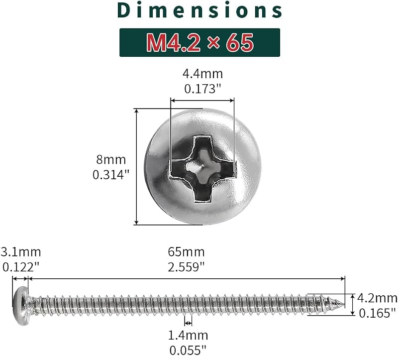 Tornillos pan cabeza madera 50 pzas acero inox 18-8