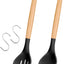 Cucharas silicona antiadherentes mango madera ranurado 2 pzas negro