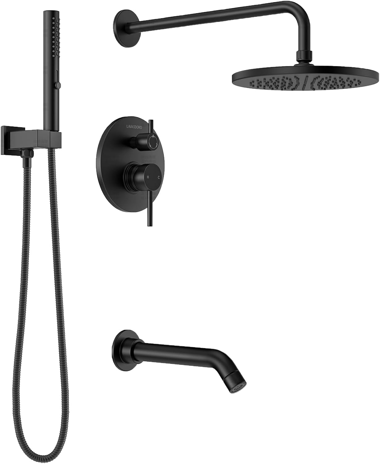Set grifo ducha y bañera lluvia 3 ajustes negro